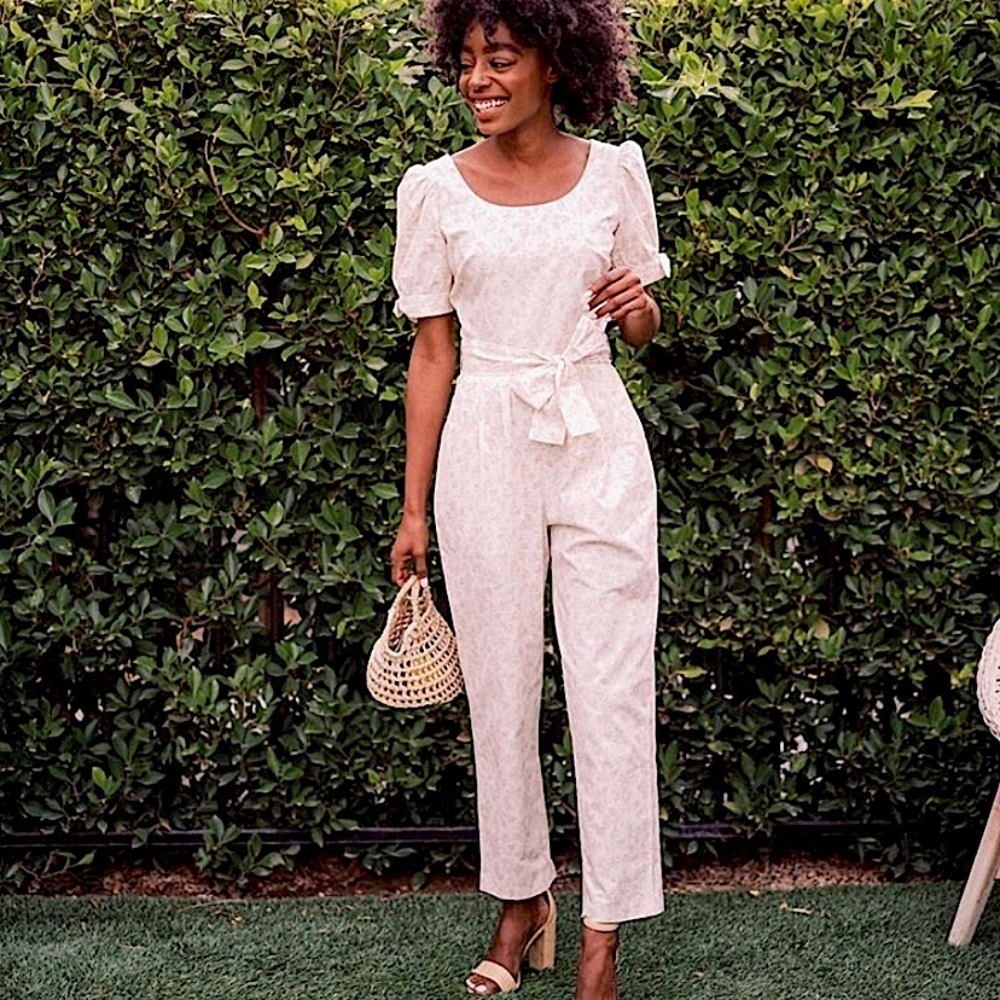 Gal Meets Glam Iris Jumpsuit Size 14 Straight Cropped White Floral Preppy Party - Picture 2 of 16